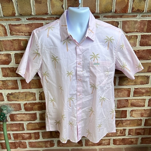NWT Anchor Boys pale pink with palm trees button down short sleeve shirt. Large - Picture 1 of 8